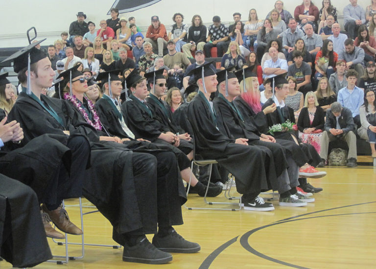 (Post-Record file photo) Hayes Freedom High School graduates from the Class of 2019 celebrate their graduation in June 2019. This year's graduating seniors will not be able to have in-person graduation events thanks to ongoing shutdowns meant to stem the spread of COVID-19, but Camas School District leaders are planning virtual events in June and setting dates in late summer or fall for other possibly culminating events.