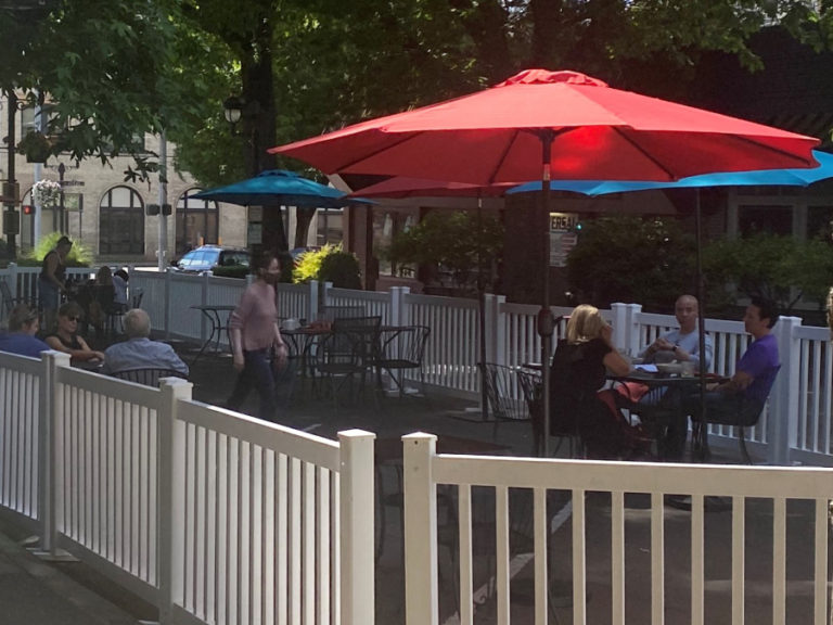 Diners enjoy a newly expanded outdoor dining area at Nuestra Mesa in downtown Camas. With the county in Phase 2 and headed toward Phase 3 of the state&#039;s four-phase reopening plan, restaurants in Camas-Washougal are able to operate with limited seating and plenty of COVID-19 precautions, including physical distancing.