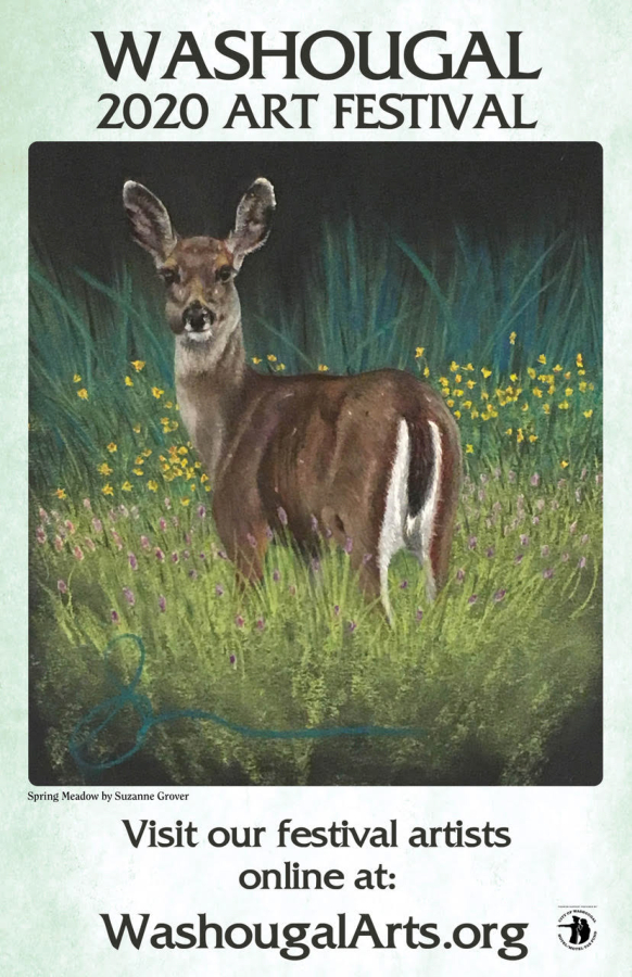Artist Suzanne Grover designed 2020 Washougal Art Festival poster, which depicts a spring meadow scene created from a photograph by John Rakestraw.
