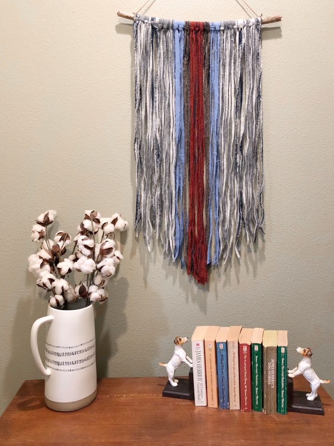 Washougal resident Evan Turner uses selvedge edges of finished blankets from Pendleton Woolen Mills to create wall hangings.