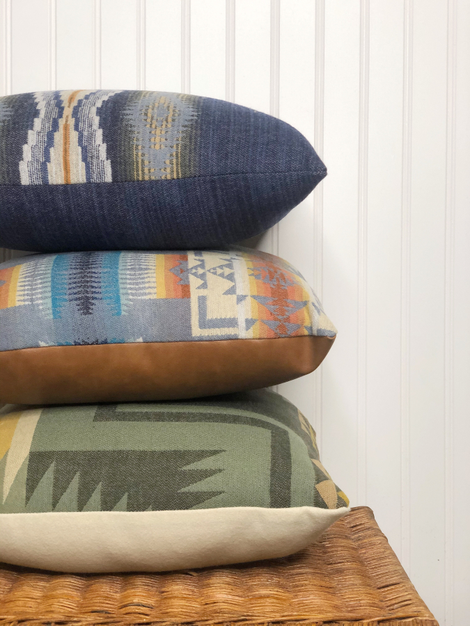 Washougal resident Evan Turner uses remnant fabric from Pendleton Woolen Mills to create throw pillows.