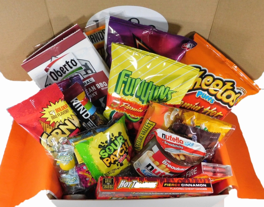 Boite's "Sweet and Spicy" box includes a variety of tongue-burning snacks such as Flamin' Hot Funyuns and Hot Tamales.