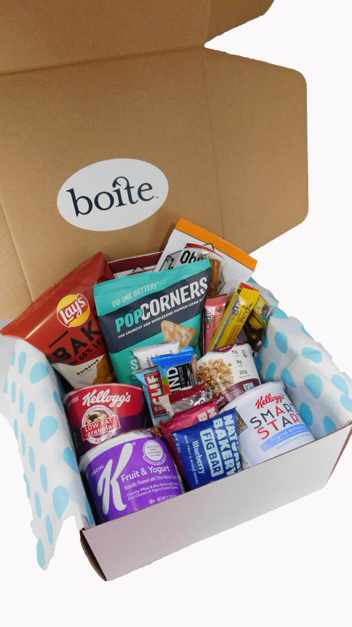 Boite's "Healthy Options 2.0" box includes Baked Lays, Pure Organic layered fruit bars and Quaker oatmeal.