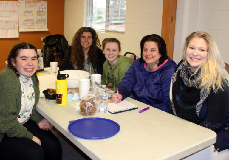 Kelly Moyer/Post-Record 
 Unite! Washougal members, including Washougal High School student Amara Farah (second from left), meet at St. Matthew Lutheran Church in Washougal to strategize solutions to youth tobacco and vaping use  in 2019.