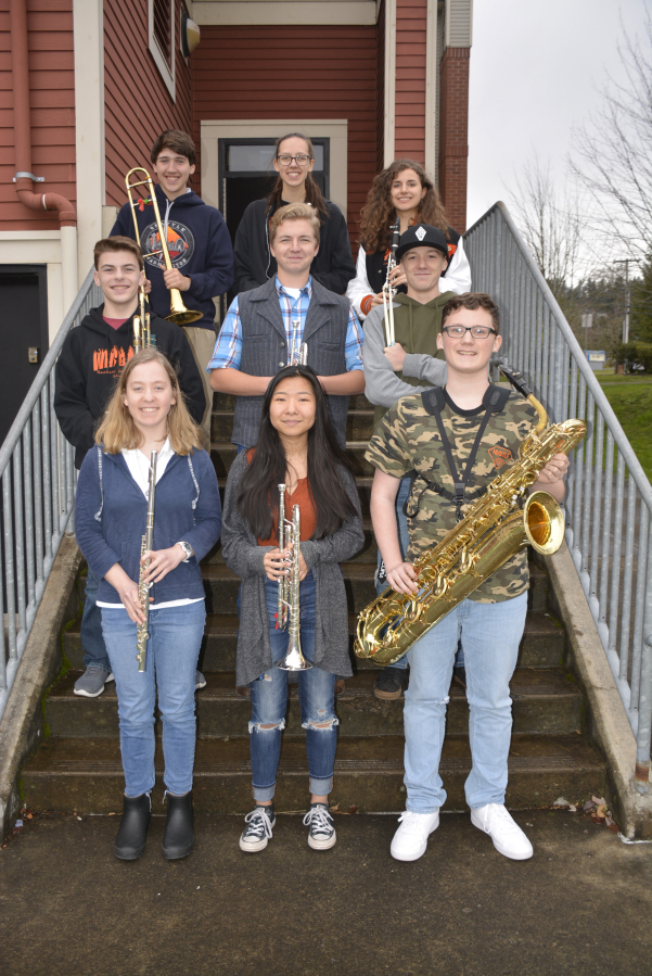 Contributed photo courtesy of Rene Carroll 
 Washougal High School student Amara Farah (top row, far right) stands with other WHS band students selected to participate in state and regoinal honor bands in 2019.