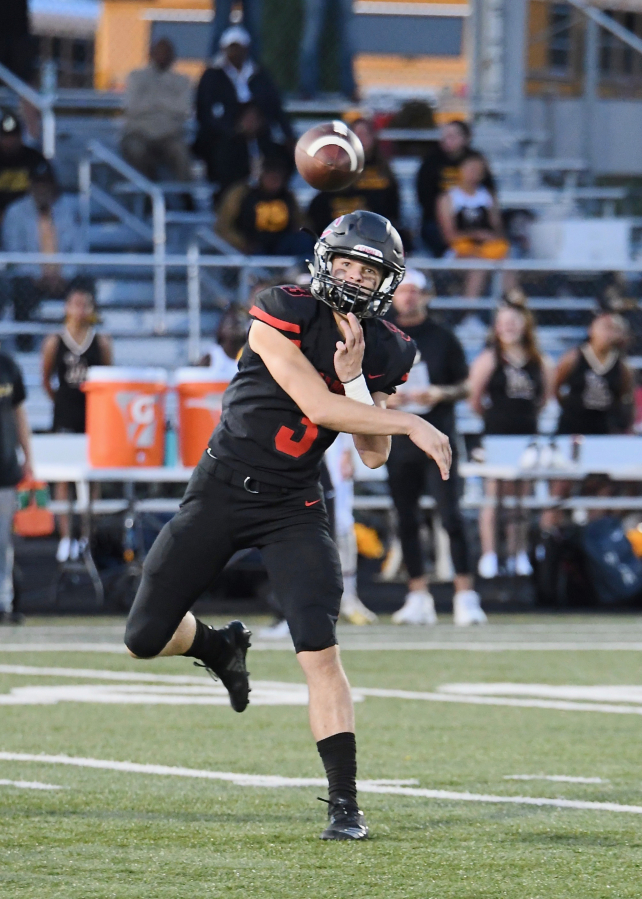 Camas High School quarterback Jake Blair throws a pass during the Papermakers' game against Lincoln on Sept. 6, 2019. (Contributed photo couz zzzzvccrtesy Kris Cavin)