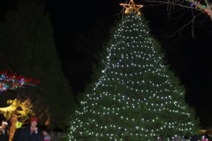 A Christmas tree lights up Reflection Plaza during the city of Washougal's Lighted Christmas Parade and Tree Lighting event in December 2019. This year's event will be held virtually on Thursday, Dec. 3.