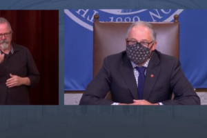 Washington Gov. Jay Inslee speaks about a new statewide COVID-19 notification app, WA Notify, during a press conference on Monday, Nov. 30, 2020. (Screenshot by Kelly Moyer/Post-Record) 