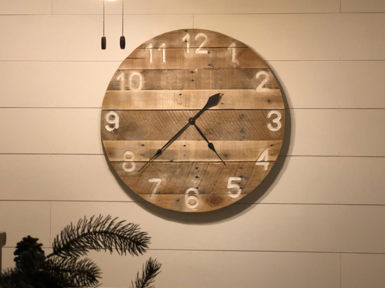 Washougal resident Greg Lewis built the pallet wood clock pictured above.