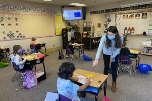 Cape Horn-Skye Elementary School first-grade teacher Nichol Yung leads an in-person class on Jan. 19, 2021. The Washougal School District welcomed students in first through fifth grades back to the district's four elementary schools for limited in-person classes, beginning Jan. 19. (Contributed photo courtesy of Rene Carroll)