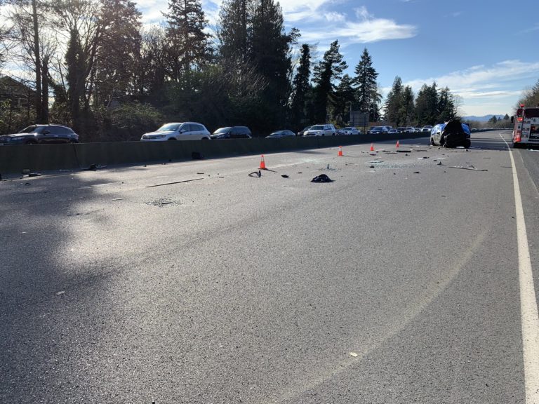 The scene of a fatal crash on Highway 14 in Camas on Jan. 22, 2021.