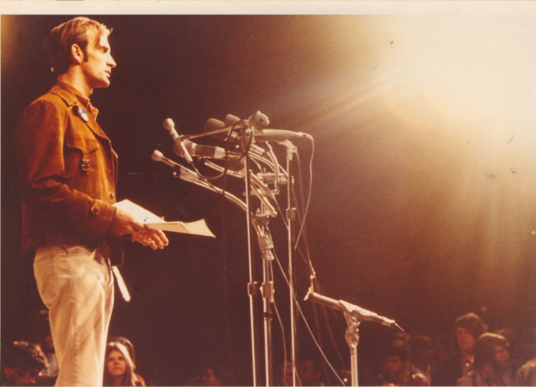 Camas native Denis Hayes speaks at the ellipse on the National Mall in Washington D.C. in 1970. Hayes coordinated the first Earth Day in April 1970, and has been working to build more sustainable communities ever since. He will discuss creating "super green" cities at a free, virtual event hosted by Clark College Foundation Alumni Relations on Feb. 23. The event is open to the public, but participants must register online in advance.