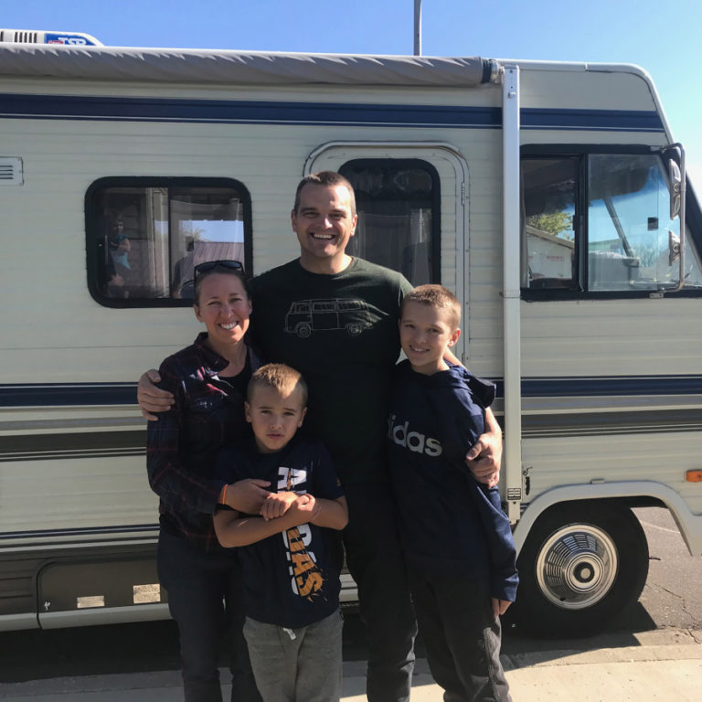 Contributed photo courtesy Heidi Dryden 
 Washougal residents Andy and Heidi Dryden, along with their sons Eli and Johnny, pose for a photo in front of their 1984 Winnebago recreational vehicle at Big Bend National Park in southern Texas.