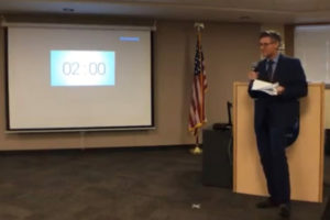 Scott Miller, a certified physician assistant who runs Miller Family Pediatrics in Washougal, speaks at a Camas School Board meeting on Monday, May 10, 2021. (Screenshot by Kelly Moyer/Post-Record)