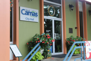 The front of Camas City Hall is pictured in 2018. (Post-Record files)