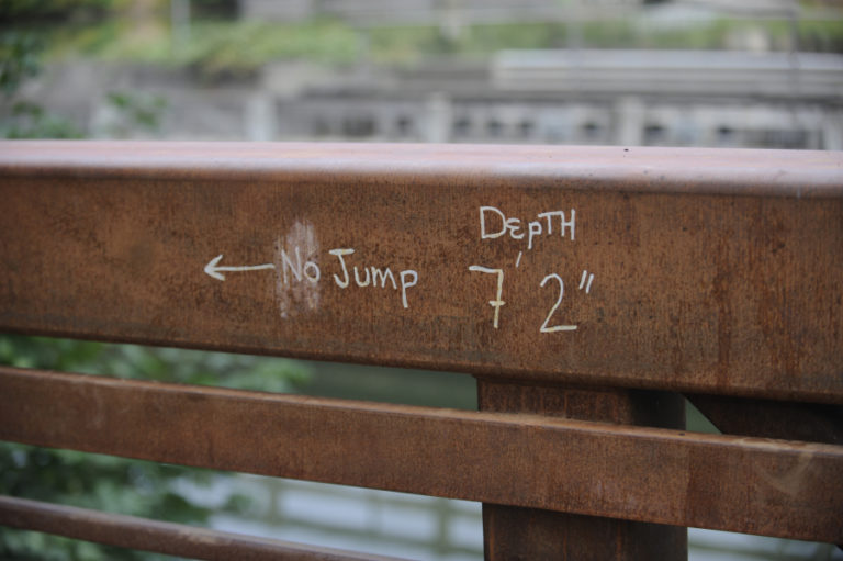 Post-Record file photo 
 Youth gather on the Lacamas Park Trail pedestrian bridge in August 2019, days before a 14-year-old Vancouver boy drowned in the stretch of water below. 
 Post-Record file photo 
 A depth of 7 feet, 2 inches, with a ?no jump? warning, is recorded on the Lacamas Park Trail pedestrian bridge in August 2019. 
 Post-Record file photo 
 A 2019 memorial on the Lacamas Park pedestrian bridge honors the life of Anthony T. Huynh, a 14-year-old Vancouver boy who drowned Aug. 20, 2019, after jumping from the bridge.