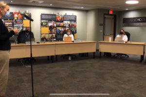A parent thanks the Camas School Board for its equity, diversity and inclusion policy during a board meeting on June 14, 2021. (Screenshot by Kelly Moyer/Post-Record)