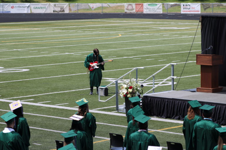 Hayes Freedom High School celebrates its class of 2021 at an in-person graduation ceremony held Saturday, June 12, 2021, at Doc Harris Stadium in Camas. (Kelly Moyer/Post-Record) 