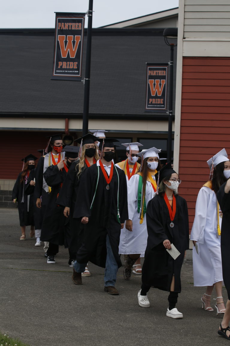 Washougal High School celebrates its class of 2021 at an in-person graduation ceremony held Saturday, June 12, 2021, at Fishback Stadium in Washougal.  (Kathy Sturdyvin-Scobba/For the Post-Record)