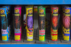 A display of fireworks wait for customers in Clark County in 2019. (Photo courtesy of Amanda Cowan/The Columbian files)