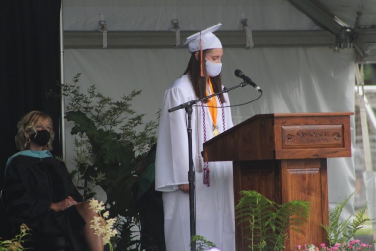 McKenna Jackson speaks during Washougal High School&#039;s graduation ceremony on June 12, 2021.