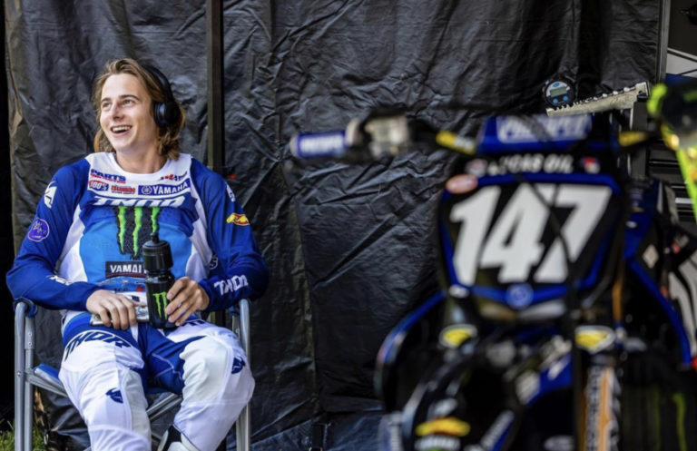 Washougal native Levi Kitchen rests during the Lucas Oil Pro Motocross Championship';s RedBud National in Buchanan, Mich., on Saturday, July 3, 2021.