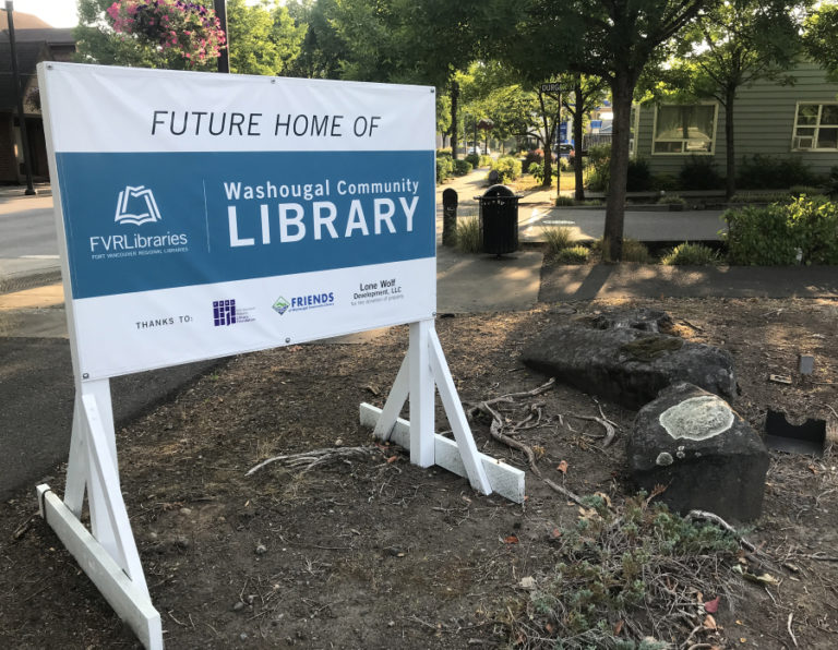 Doug Flanagan/Post-Record 
 A sign marks the future home of the new Washougal library.