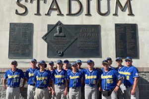 Members of the Camas-Washougal U15 Babe Ruth baseball team pose for a photograph outside Rister Stadium in Kelso  after the Pacific Northwest Babe Ruth 13-15 regional tournament on July 31. The Brewers won five of their six tournament games to take second place. (Contributed photo courtesy Steve Sutton)