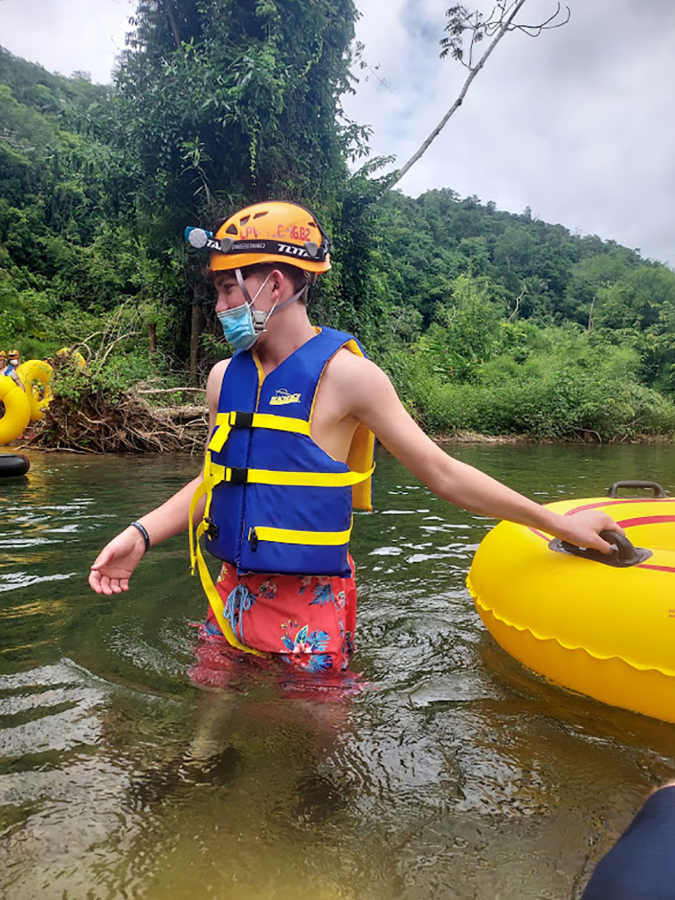 Washougal High School student Josiah Aiton participates in a "cave-tubing" adventure during an educational tour of Belize in July.