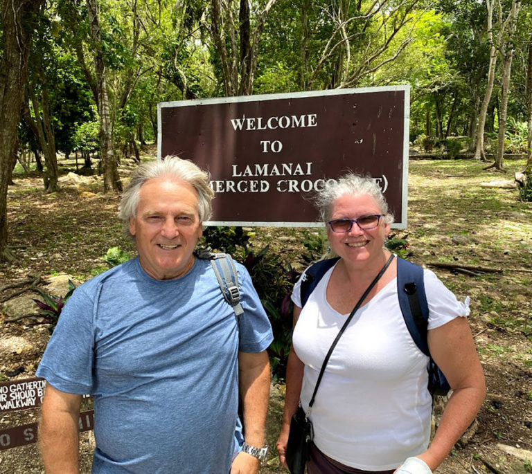 Former Washougal High School teacher Craig Grable and Washougal High Spanish teacher Rochelle Aiton-Quested pose for a photograph near the ruins of Lamanai, an ancient Mayan city, during an educational tour of Belize in July.