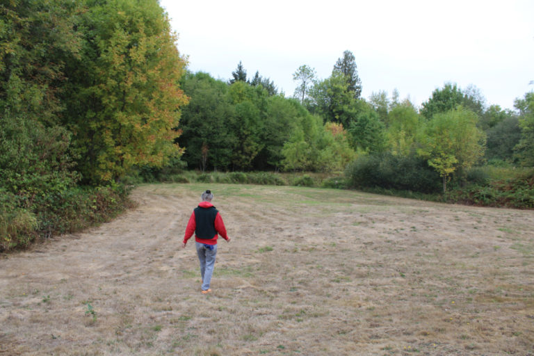 Susan Knilans walks through one of the only mowed patches of the Lacamas Shores biofilter on Friday, Sept.