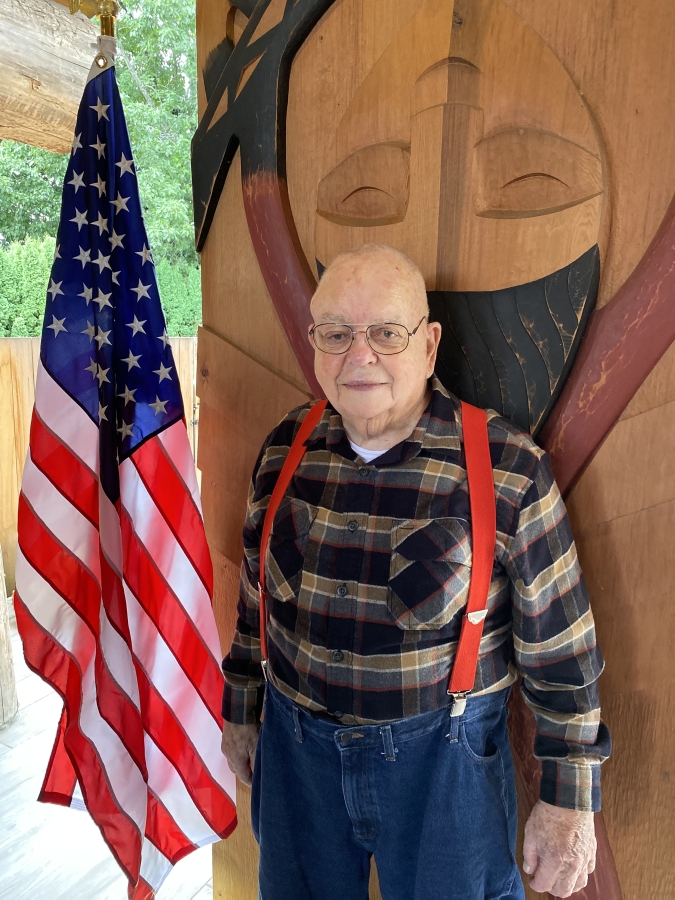 Camas-Washougal Historical Society President Jim Cobb stands in the Gathering Place at Washuxwal pavilion at the Two Rivers Heritage Museum on Sept. 18, 2021.
