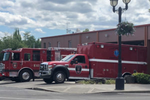 Fire and emergency response vehicles sit outside Camas-Washougal Fire Department's Fire Station 41 headquarters in downtown Camas in May 2021. (Kelly Moyer/Post-Record files)