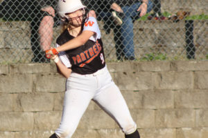 Washougal High School senior and Panthers' infielder Natalie Collins swings at a pitch during a doubleheader against Columbia River High School on Oct. 11, 2021. (Photos by Doug Flanagan/Post-Record)