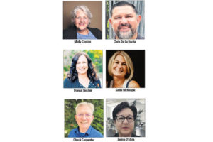 Washougal voters will decide city council, school board and Port races on Nov. 2, 2021. Pictured clockwise from upper left are: Washougal City Council candidates Molly Coston and Chris de la Rocha; and Washougal School Board candidates Sadie McKenzie, Janice D'Aloia, Chuck Carpenter and Donna Sinclair. (Contributed photos courtesy of the candidates)