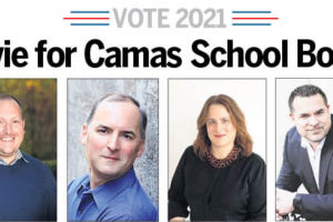 Candidates running for election to the Camas School Board in the Nov. 2, 2021 General and Special Election are pictured from left to right: Corey McEnry, Ernie Geigenmiller, Erika Cox and Jeremiah Stephen. (Post-Record files)