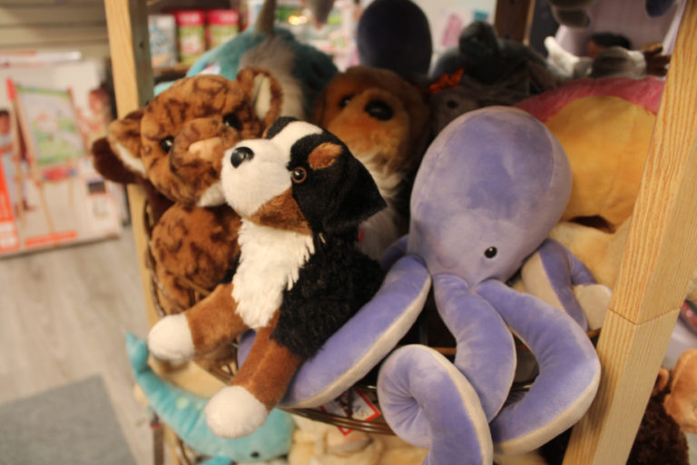 Stuffed animals peek out from a display in the center of Periwinkle's Toy Shoppe in downtown Camas on Sunday, Nov. 21, 2021.