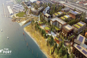 An illustration shows a future vision of the Port of Camas-Washougal's waterfront development. The first phase of construction on the Parker's Landing project is set to begin in the fall of 2022. (Contributed illustration courtesy of the Port of Camas-Washougal)
