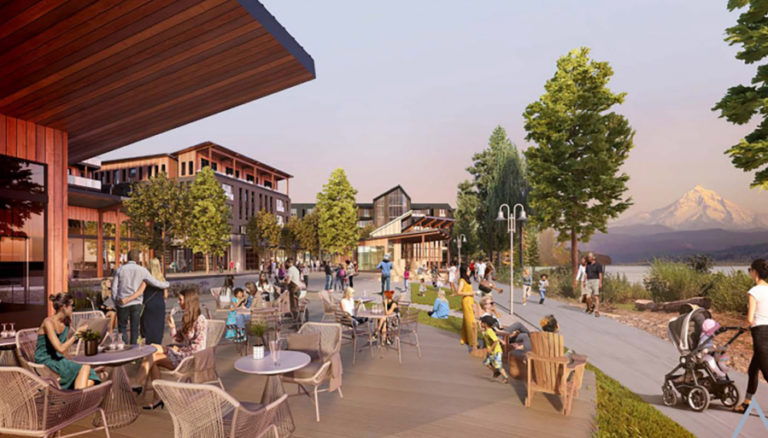 An illustration shows how the Port of Camas-Washougal&#039;s development along the Washougal waterfront might look in the future. Construction on the project is set to begin in the fall of 2022.