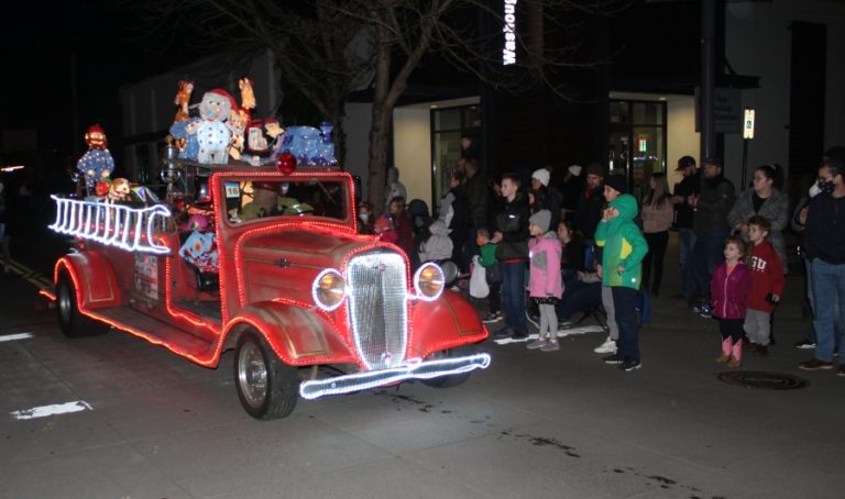 A lighted vehicle drives down Washougal’s Main Street during the Washougal Lighted Christmas Parade on Thursday, Dec 2, 2021. (Doug Flanagan/Post-Record)