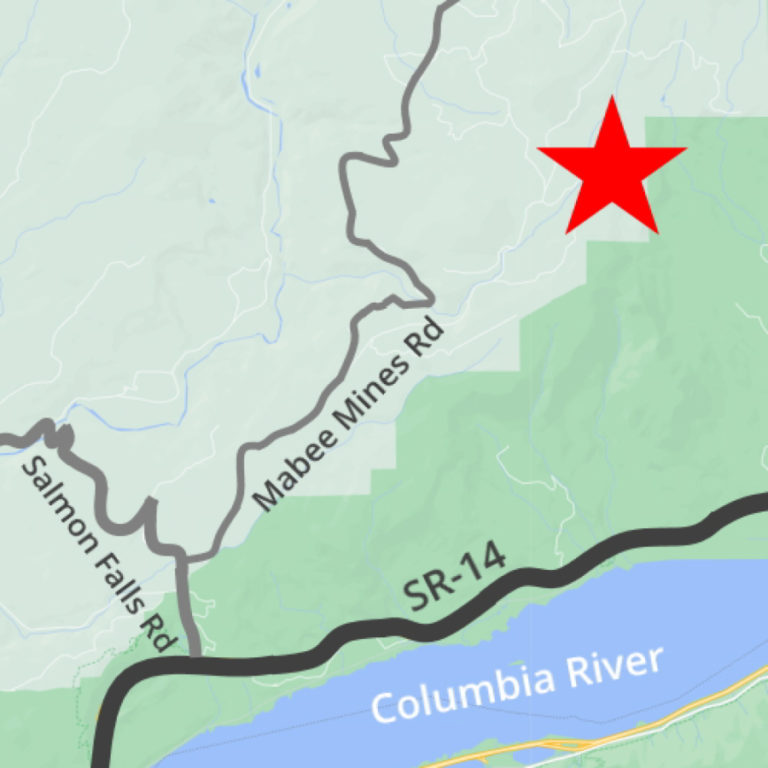 A map shows the site of the proposed Storedahl and Sons quarry, about 10.5 miles northeast of Washougal, in Skamania County.