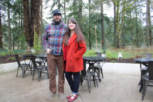 Chuck and Janessa Stoltz stand on the back patio of their Camas business, Acorn & the Oak, on Friday, Jan. 21, 2022. (Photos by Kelly Moyer/Post-Record)