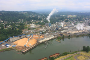 An aerial view shows the Georgia-Pacific paper mill in downtown Camas, along the Columbia River. (Contributed photo courtesy of the Downtown Camas Association)