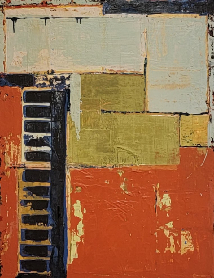Portland artist Sidonie Caron's "Urban Pioneer" painting is one of several that will be featured in the Attic Gallery's abstract art show, March 4-26, 2022.