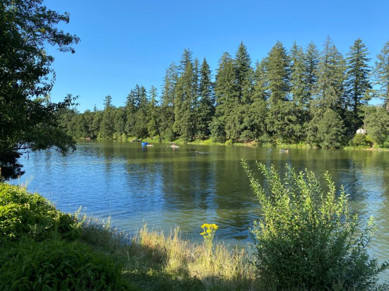 Kayakers take to Camas' Lacamas Lake on July 26, 2020.