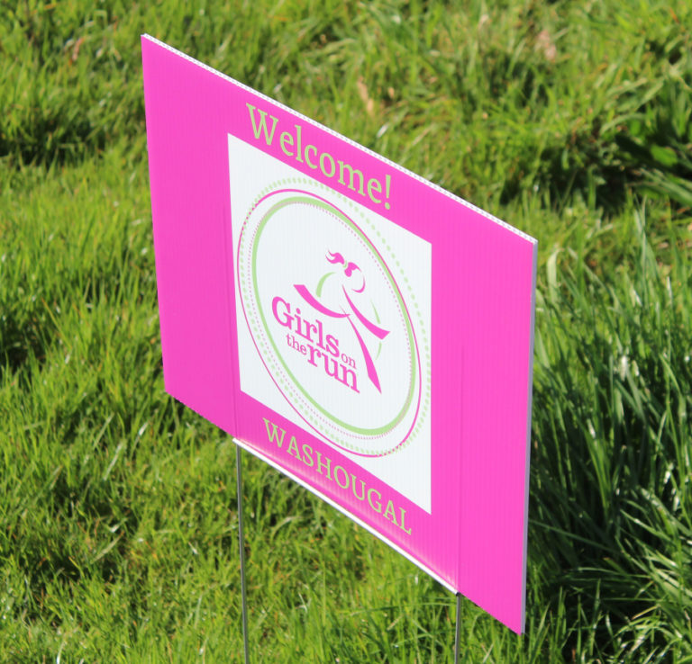 A sign welcomes Girls on the Run participants to Columbia River Gorge Elementary School on March 23, 2022.