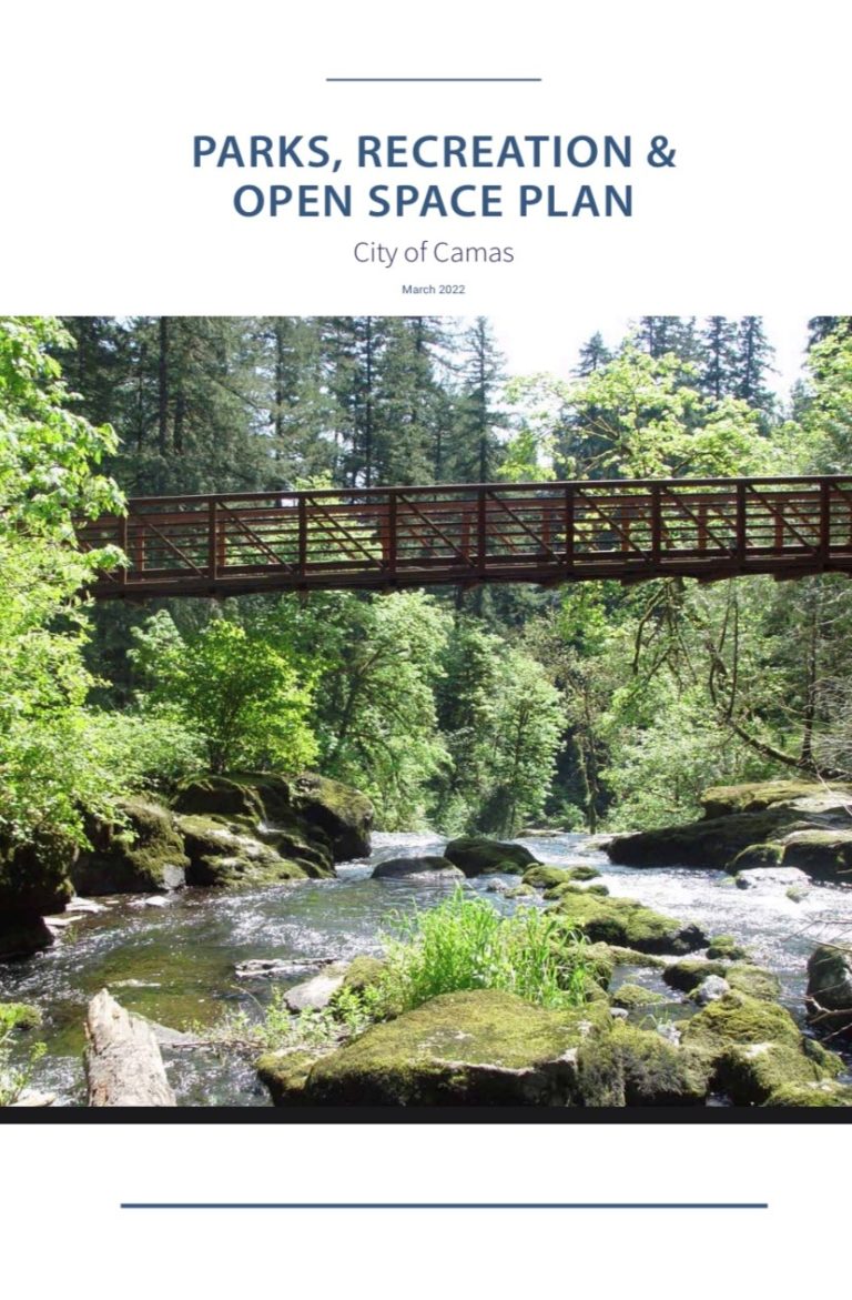 The cover page of the Camas Parks, Recreation and Open Space Plan that will guide parks and recreation priorities in Camas over the next six years.
