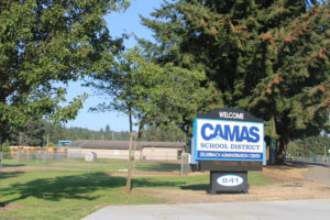 Kelly Moyer/Post-Record files 
 A sign welcomes visitors to the Camas School District's Zellerbach Administration center on Aug. 27, 2021.