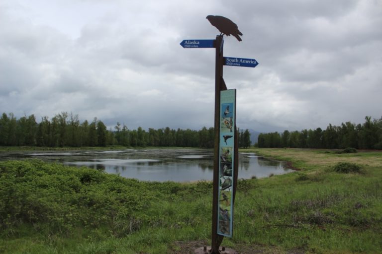 Doug Flanagan/Post-Record 
 A sign points out the locations of far-away locations at the Steigerwald Lake National Wildlife Refuge in Washougal on Saturday, May 7.