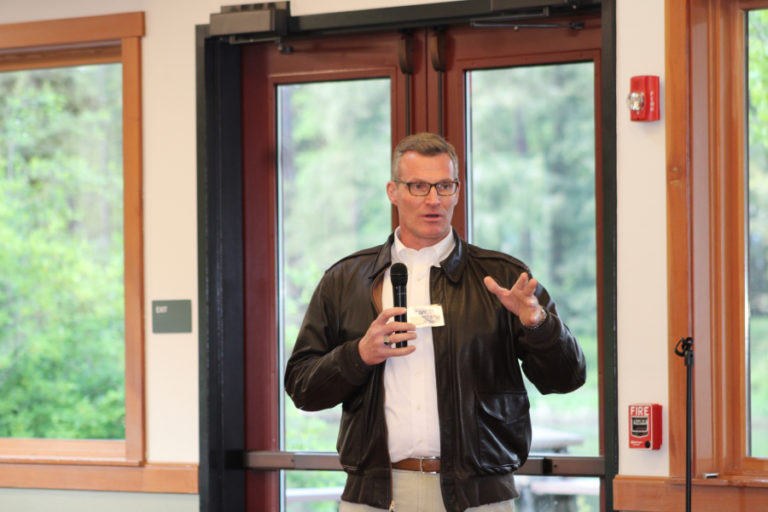 Amity, Ore.&#039;s city manager, Mike Thomas, one of four finalists vying to be the city of Camas&#039; next city administrator, speaks at a meet-and-greet event held at Lacamas Lake Lodge in Camas on Thursday, May 12, 2022.